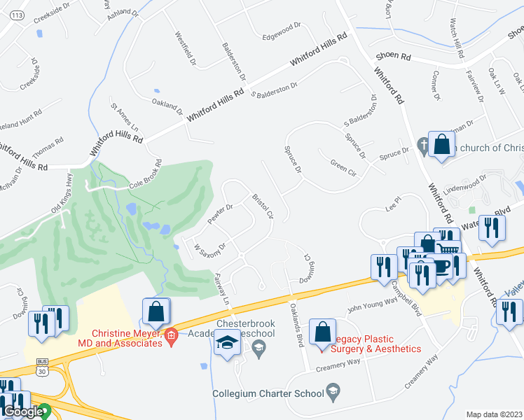 map of restaurants, bars, coffee shops, grocery stores, and more near 310 Bristol Circle in Exton