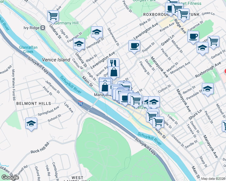 map of restaurants, bars, coffee shops, grocery stores, and more near in Philadelphia