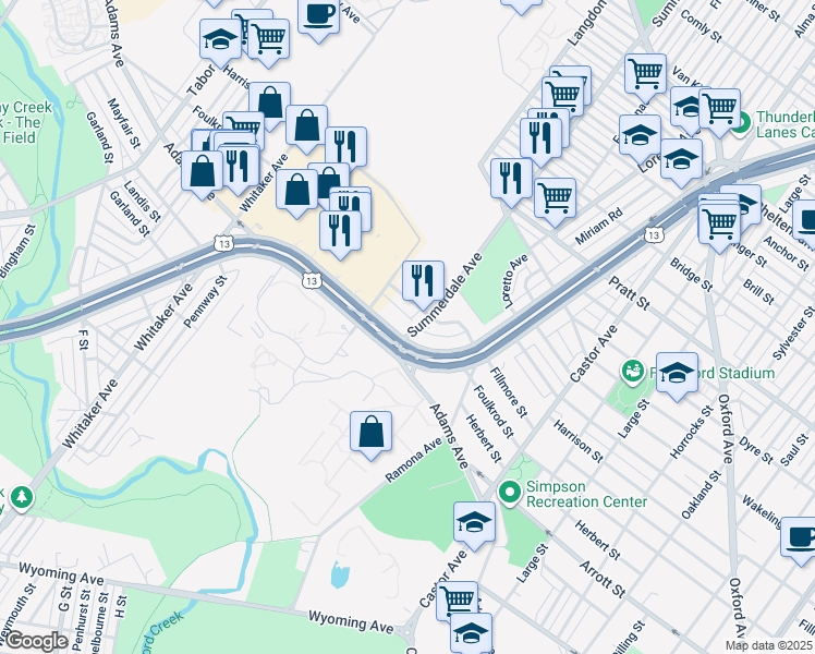 map of restaurants, bars, coffee shops, grocery stores, and more near 4732 East Roosevelt Boulevard in Philadelphia