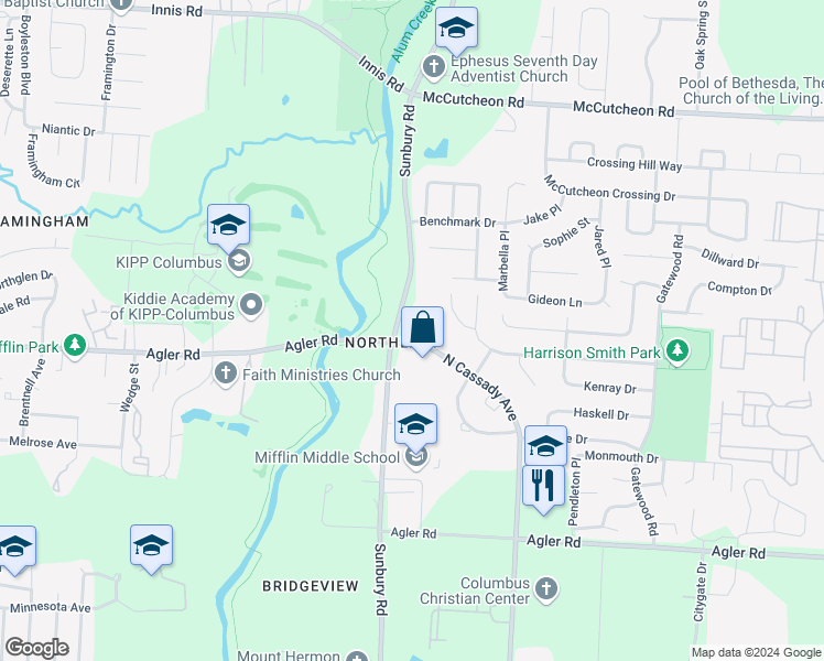 map of restaurants, bars, coffee shops, grocery stores, and more near 2760 North Cassady Avenue in Columbus