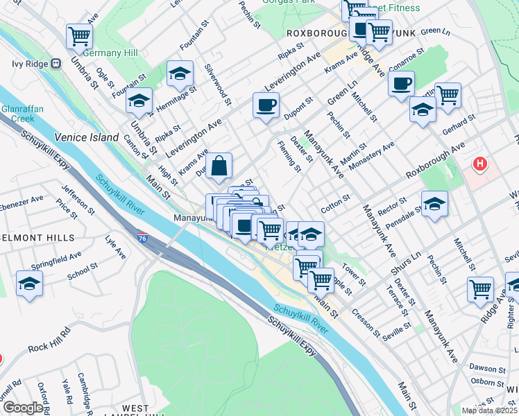 map of restaurants, bars, coffee shops, grocery stores, and more near 157 Gay Street in Philadelphia