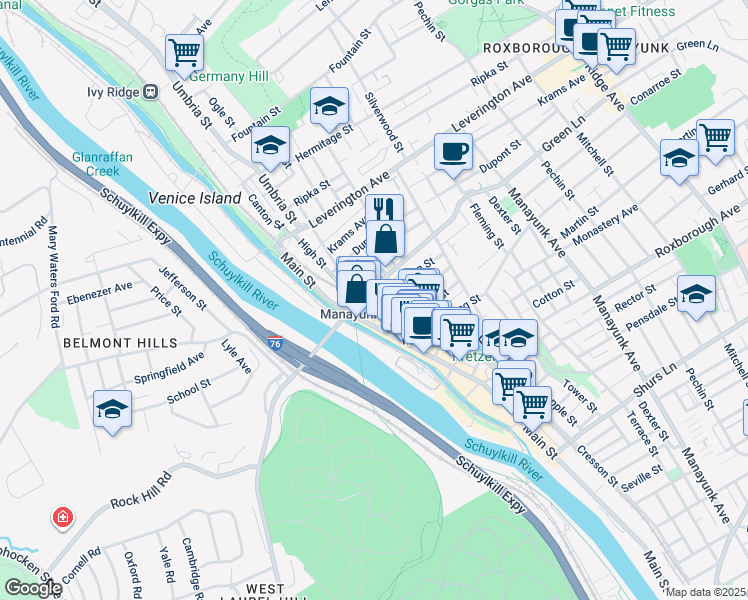 map of restaurants, bars, coffee shops, grocery stores, and more near 4451 Cresson Street in Philadelphia