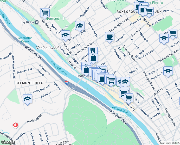 map of restaurants, bars, coffee shops, grocery stores, and more near 4453 Cresson Street in Philadelphia