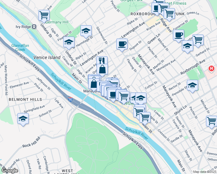 map of restaurants, bars, coffee shops, grocery stores, and more near in Philadelphia