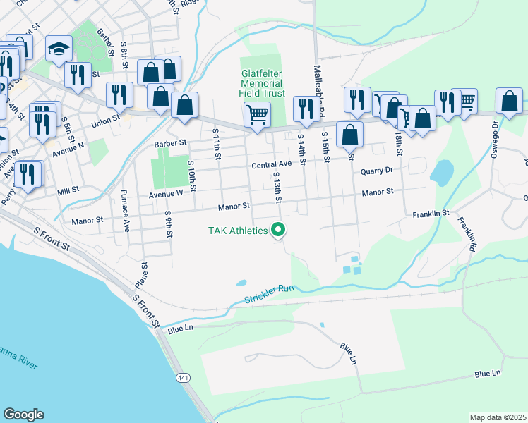 map of restaurants, bars, coffee shops, grocery stores, and more near 1222 Manor Street in Columbia