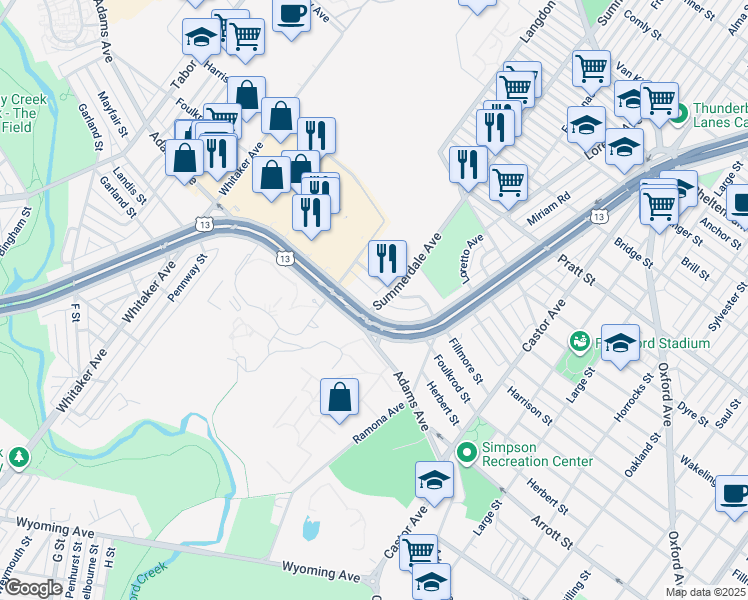 map of restaurants, bars, coffee shops, grocery stores, and more near 4732 East Roosevelt Boulevard in Philadelphia