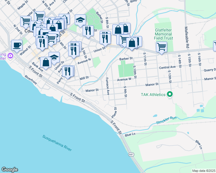 map of restaurants, bars, coffee shops, grocery stores, and more near 647 Florence Street in Columbia