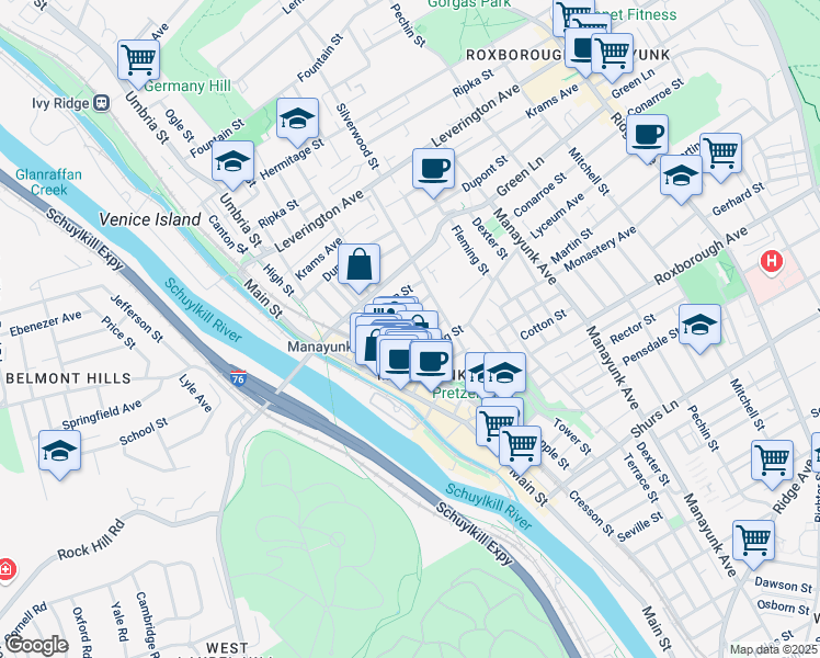 map of restaurants, bars, coffee shops, grocery stores, and more near 146 Gay Street in Philadelphia