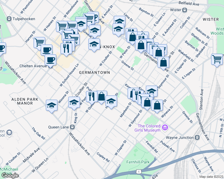 map of restaurants, bars, coffee shops, grocery stores, and more near 5220 Wayne Avenue in Philadelphia