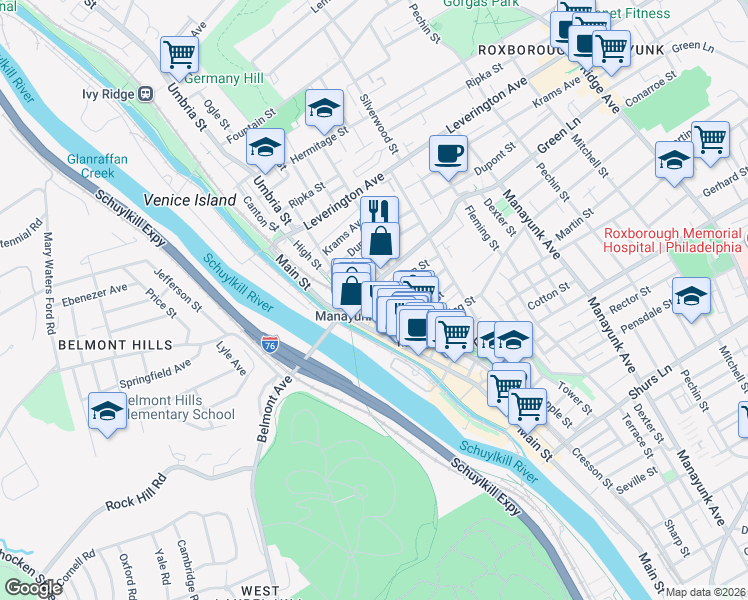 map of restaurants, bars, coffee shops, grocery stores, and more near in Philadelphia