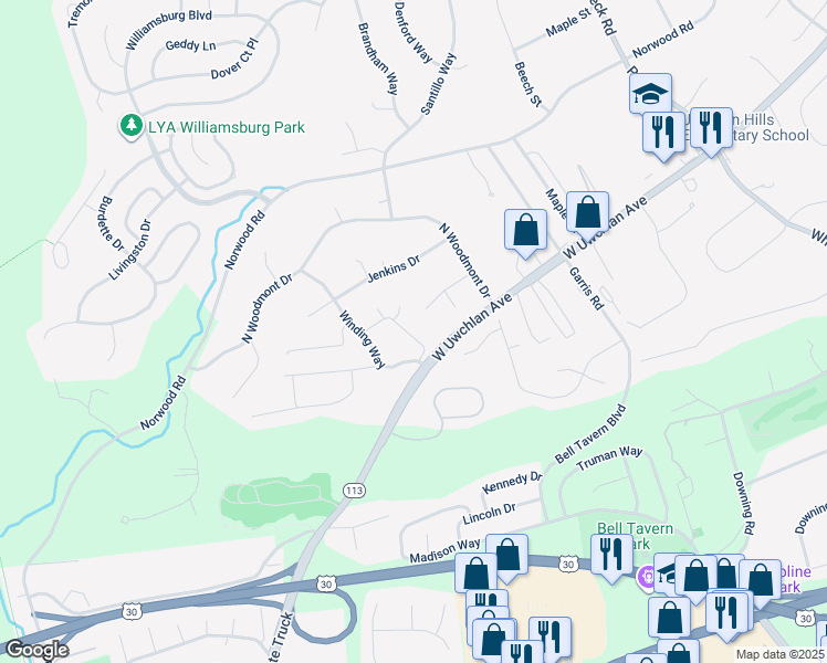 map of restaurants, bars, coffee shops, grocery stores, and more near 29 Gunning Ln in Downingtown