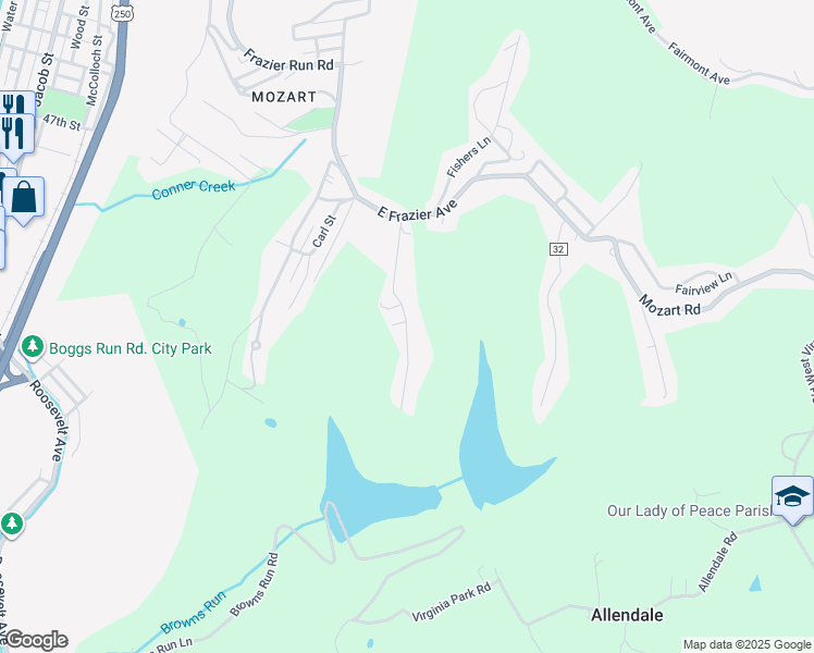 map of restaurants, bars, coffee shops, grocery stores, and more near 56 Delta Road 11 in Benwood