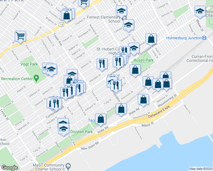 map of restaurants, bars, coffee shops, grocery stores, and more near in Philadelphia