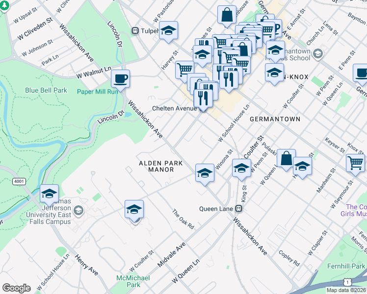 map of restaurants, bars, coffee shops, grocery stores, and more near in Philadelphia