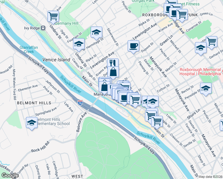 map of restaurants, bars, coffee shops, grocery stores, and more near in Philadelphia
