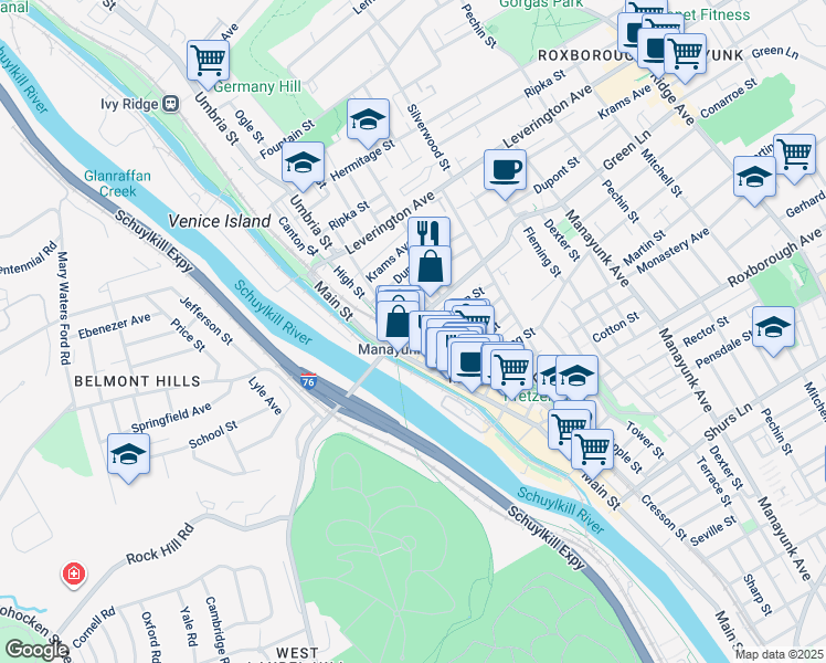map of restaurants, bars, coffee shops, grocery stores, and more near in Philadelphia
