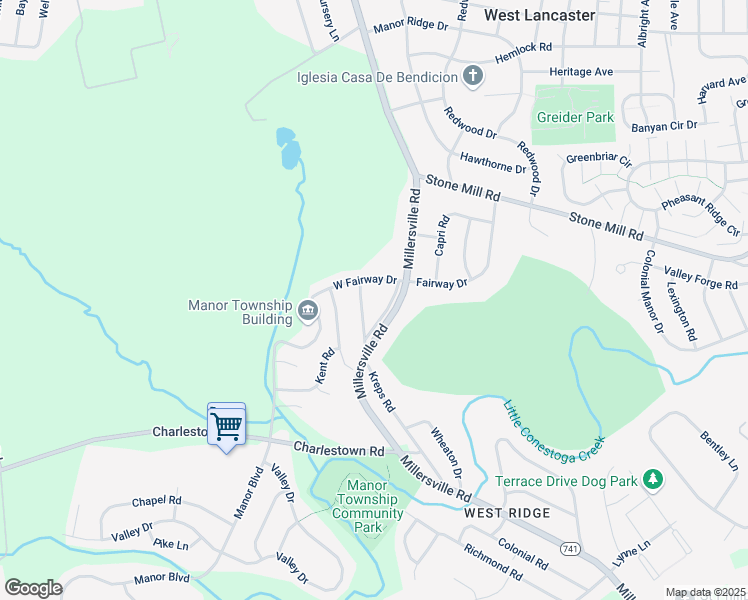 map of restaurants, bars, coffee shops, grocery stores, and more near 700 Kloss Drive in Lancaster