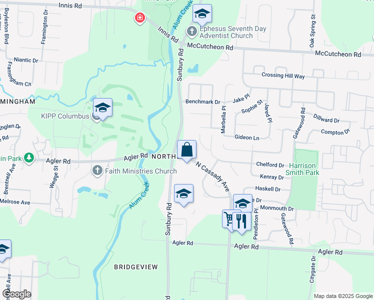 map of restaurants, bars, coffee shops, grocery stores, and more near 2760 North Cassady Avenue in Columbus