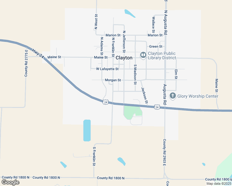 map of restaurants, bars, coffee shops, grocery stores, and more near 111 West Lincoln Street in Clayton