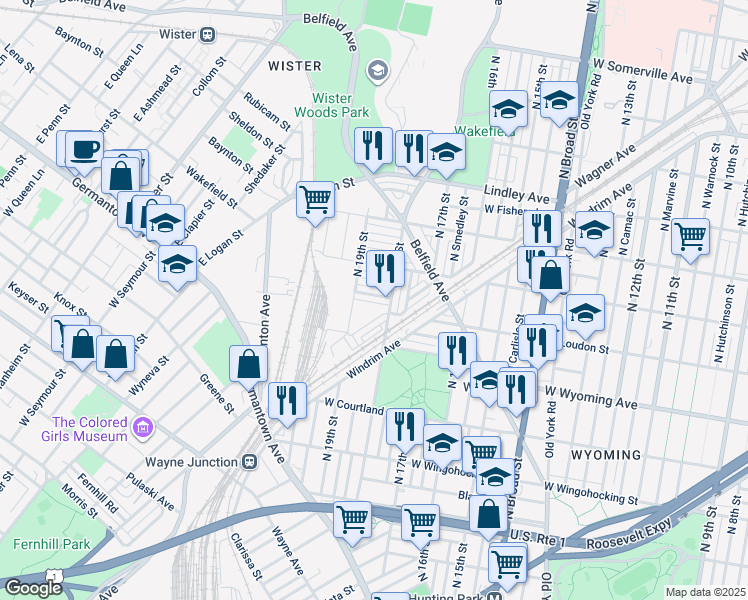 map of restaurants, bars, coffee shops, grocery stores, and more near 1818 West Eleanor Street in Philadelphia