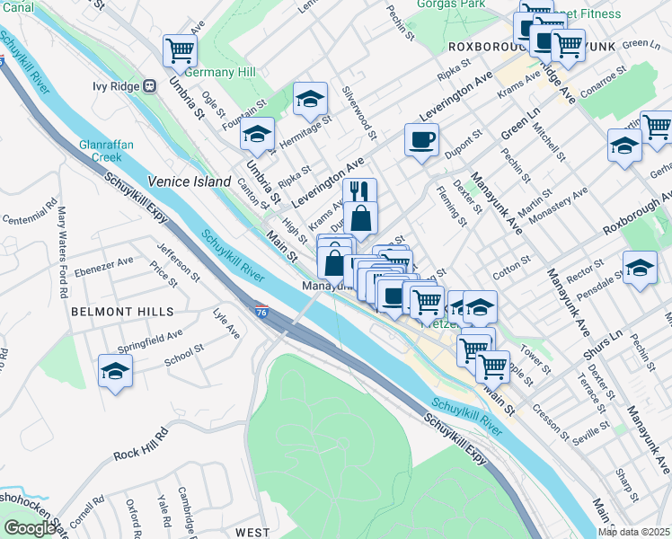 map of restaurants, bars, coffee shops, grocery stores, and more near in Philadelphia