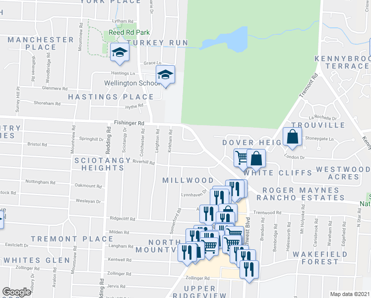 map of restaurants, bars, coffee shops, grocery stores, and more near 1808 Merriweather Drive in Columbus