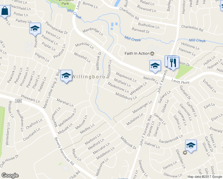 map of restaurants, bars, coffee shops, grocery stores, and more near 37 Middlebury Lane in Willingboro