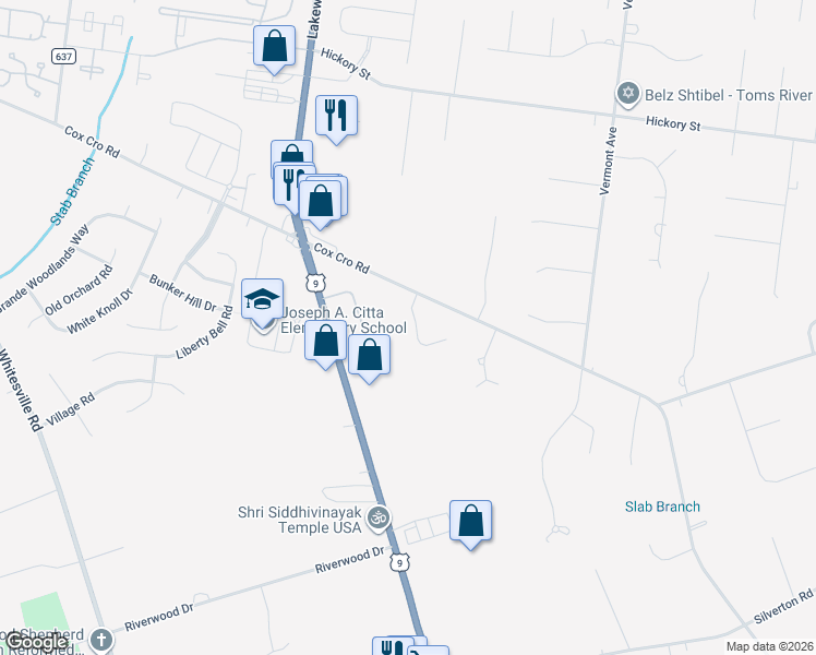map of restaurants, bars, coffee shops, grocery stores, and more near 2040 Paavo Court in Toms River