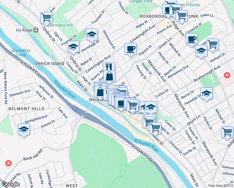 map of restaurants, bars, coffee shops, grocery stores, and more near in Philadelphia