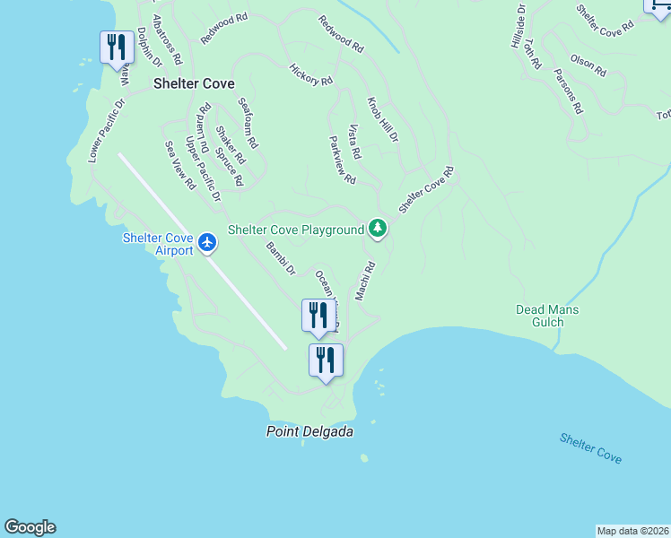 map of restaurants, bars, coffee shops, grocery stores, and more near 255 Bambi Drive in Whitethorn