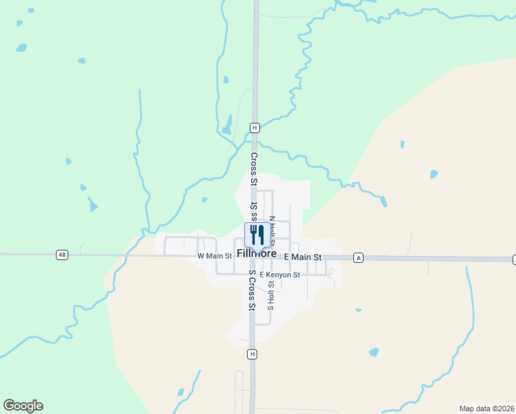 map of restaurants, bars, coffee shops, grocery stores, and more near 375 North Cross Street in Fillmore