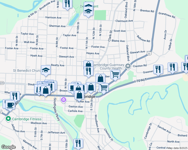 map of restaurants, bars, coffee shops, grocery stores, and more near 1115 Gomber Avenue in Cambridge