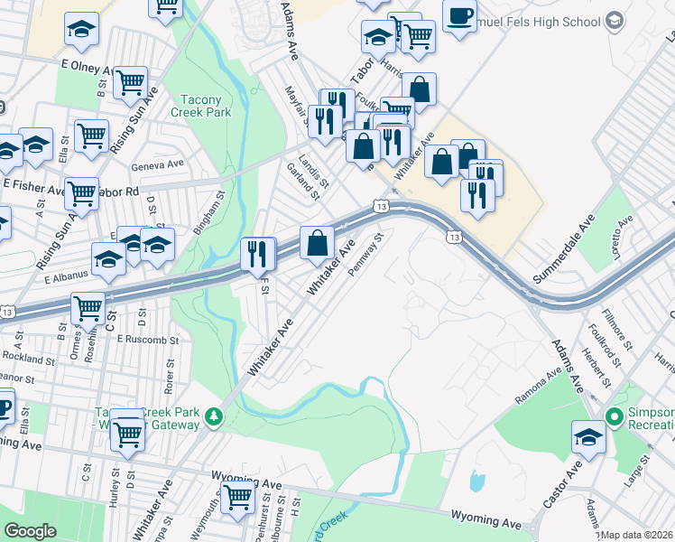 map of restaurants, bars, coffee shops, grocery stores, and more near 5169 Whitaker Ave in Philadelphia