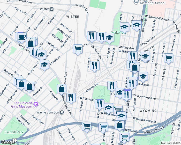map of restaurants, bars, coffee shops, grocery stores, and more near 1818 West Eleanor Street in Philadelphia