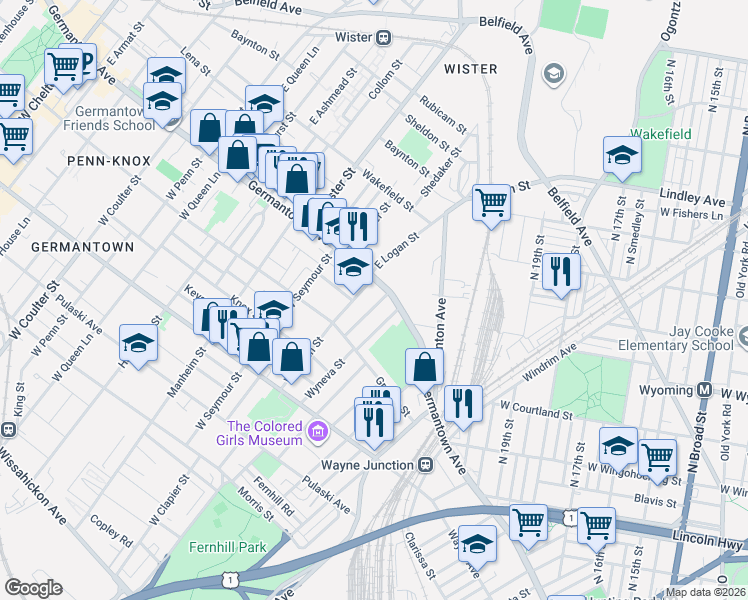 map of restaurants, bars, coffee shops, grocery stores, and more near in Philadelphia