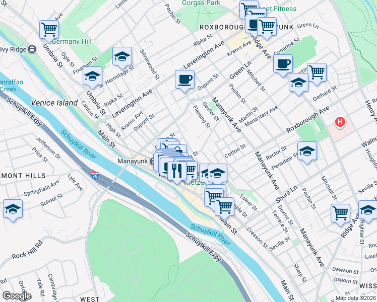 map of restaurants, bars, coffee shops, grocery stores, and more near 4407 Silverwood Street in Philadelphia