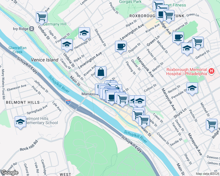 map of restaurants, bars, coffee shops, grocery stores, and more near in Philadelphia