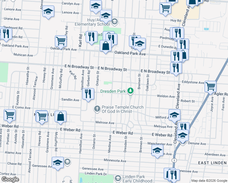 map of restaurants, bars, coffee shops, grocery stores, and more near 2985 Medina Avenue in Columbus