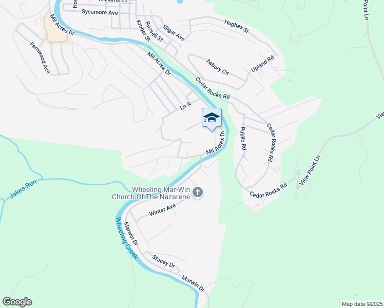 map of restaurants, bars, coffee shops, grocery stores, and more near 2 Glen Hollin Road in Wheeling