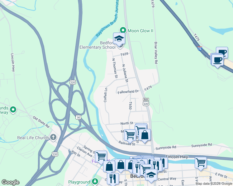 map of restaurants, bars, coffee shops, grocery stores, and more near 194 Fallow Field Dr in Bedford