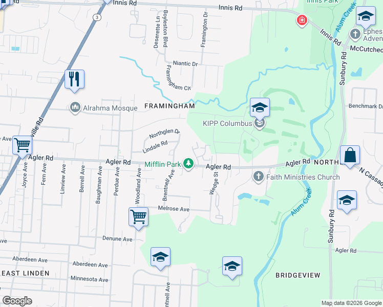 map of restaurants, bars, coffee shops, grocery stores, and more near 2913 Bridgewalk Street in Columbus