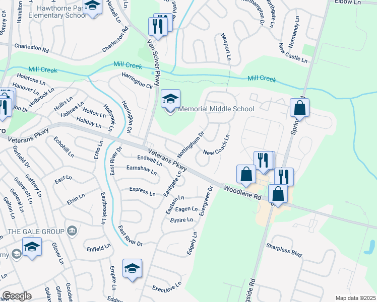 map of restaurants, bars, coffee shops, grocery stores, and more near 23 Nottingham Drive in Willingboro