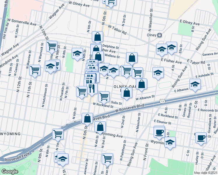 map of restaurants, bars, coffee shops, grocery stores, and more near 314 West Ashdale Street in Philadelphia