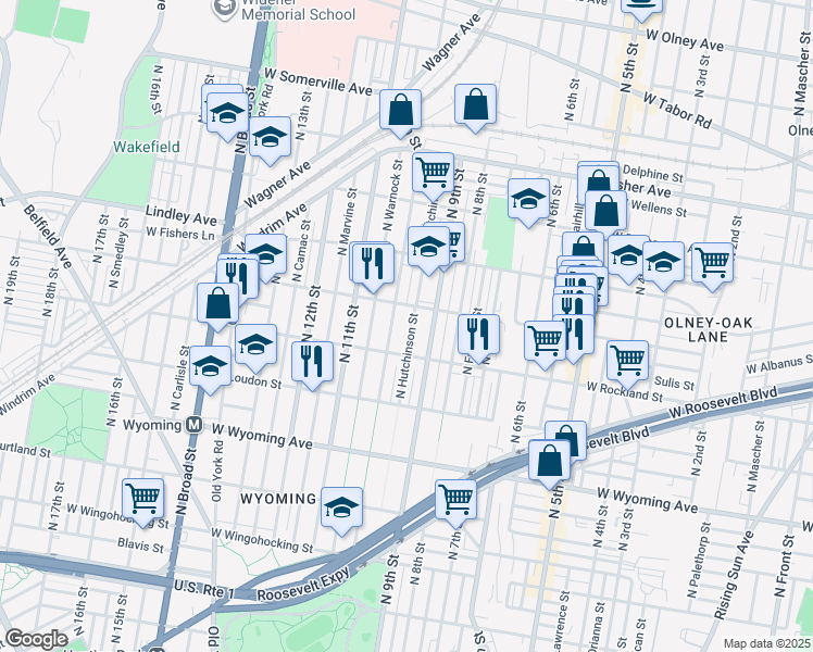 map of restaurants, bars, coffee shops, grocery stores, and more near 4936 North Hutchinson Street in Philadelphia