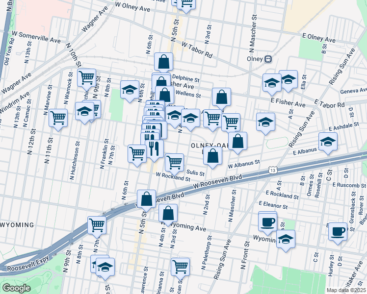 map of restaurants, bars, coffee shops, grocery stores, and more near 314 West Ashdale Street in Philadelphia