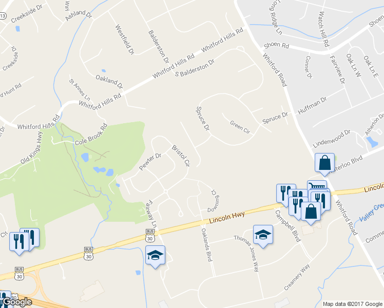 map of restaurants, bars, coffee shops, grocery stores, and more near 312 Tapestry Circle in Exton
