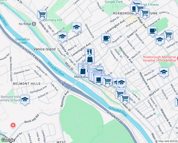 map of restaurants, bars, coffee shops, grocery stores, and more near in Philadelphia