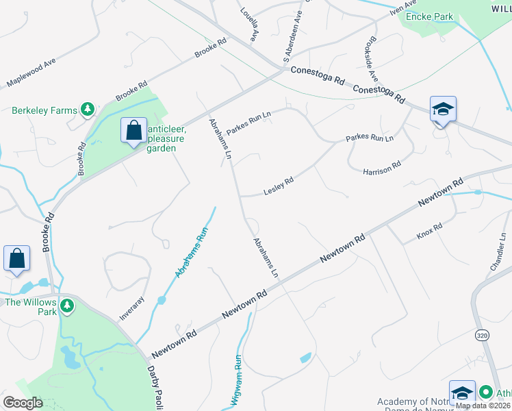 map of restaurants, bars, coffee shops, grocery stores, and more near 244 Abrahams Lane in Villanova