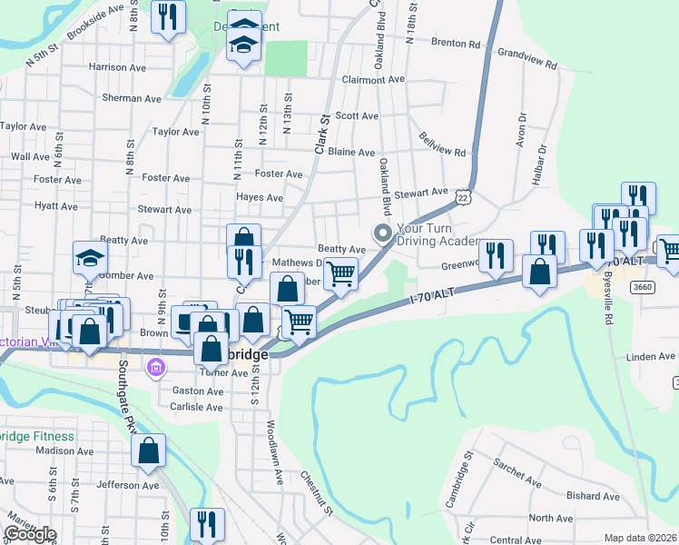 map of restaurants, bars, coffee shops, grocery stores, and more near 1225 Gomber Avenue in Cambridge