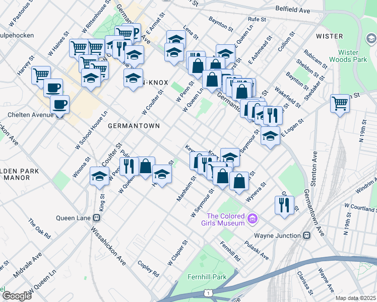 map of restaurants, bars, coffee shops, grocery stores, and more near 5154 Keyser Street in Philadelphia